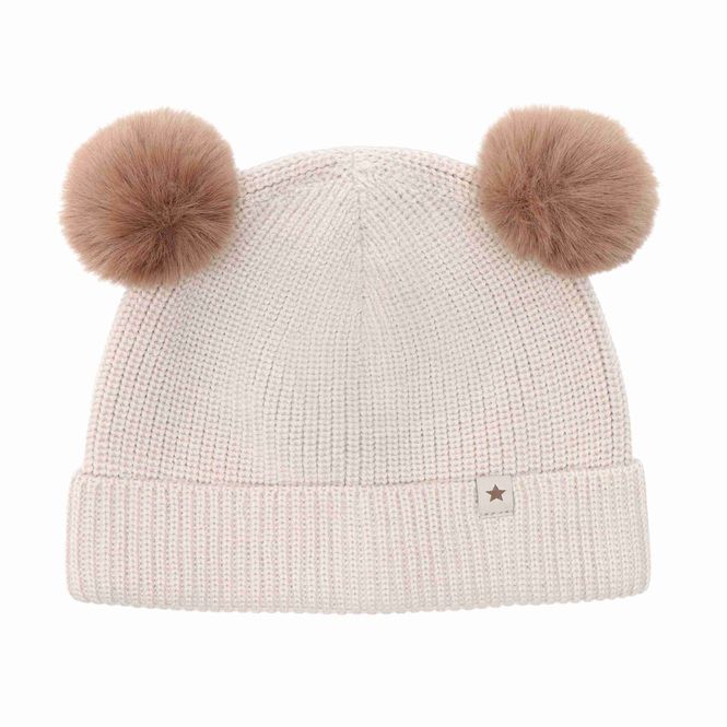 Hovedbilde Huttelihut ull lue med pompoms - sand melange