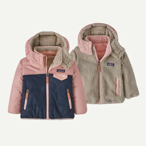 Patagonia Baby Baby Reversible Tribbles Hoody, New Navy w/Mallow Pink