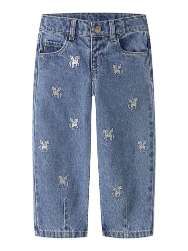 Name It Bella Barrel Glitter jeans til jente - medium blue unicorn