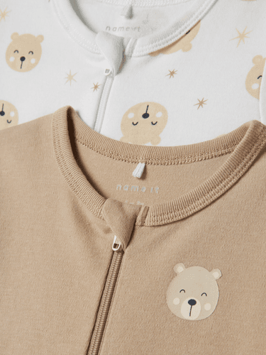 Name It 2-pk Oxford Teddy pysjamas med glidelås - oxford tan