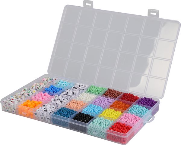 Hovedbilde Smykkeperler i boks, 28 farger/typer, 440g