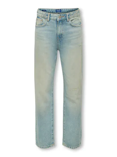 Only & Sons junior Edge straight jeans Repair- light blue denim