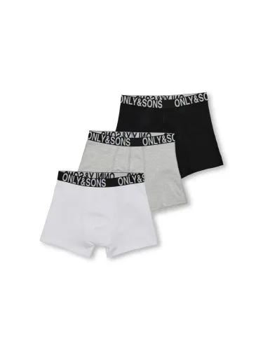 Only & Sons junior 3 pk logo boxer - black white 
