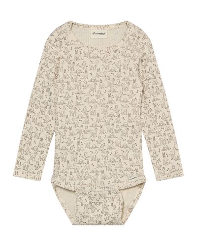 Minymo Dogs ribbet body til baby - white swan