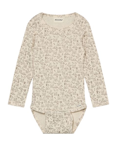 Hovedbilde Minymo Dogs ribbet body til baby - white swan