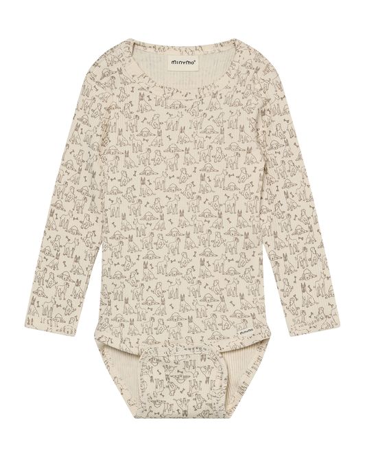 Hovedbilde Minymo Dogs ribbet body til baby - white swan