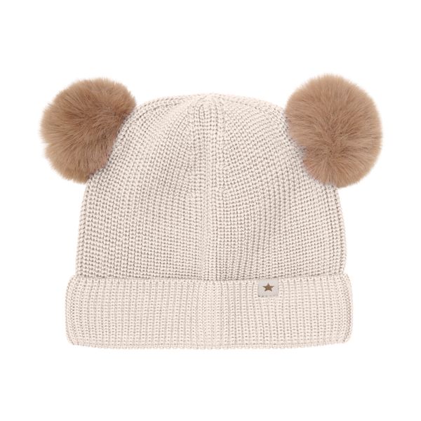Hovedbilde Huttelihut Pompoms Wool Knit Lue til barn - sand ...