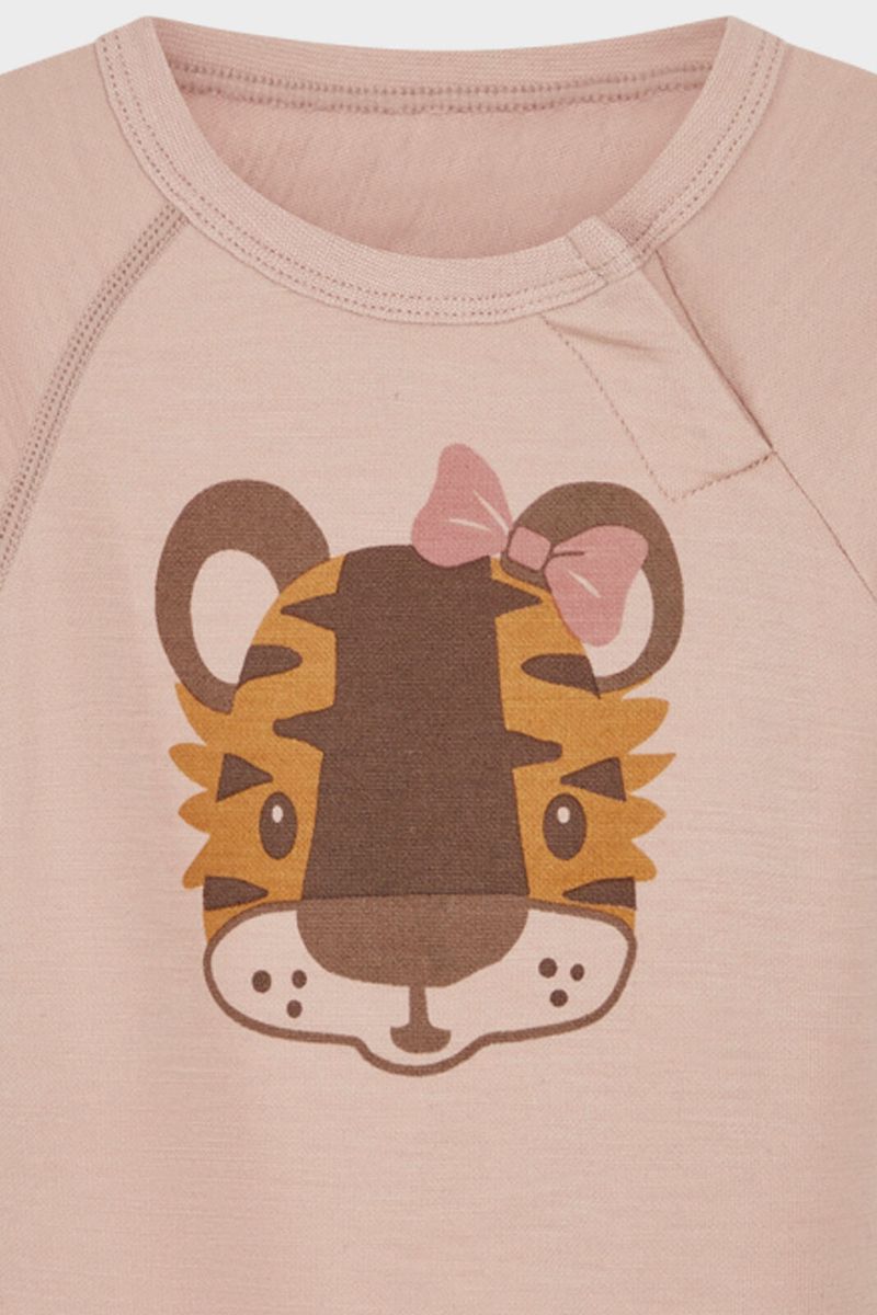 Hust & Claire Basti Tiger ull/bambus body til barn - rose cloud