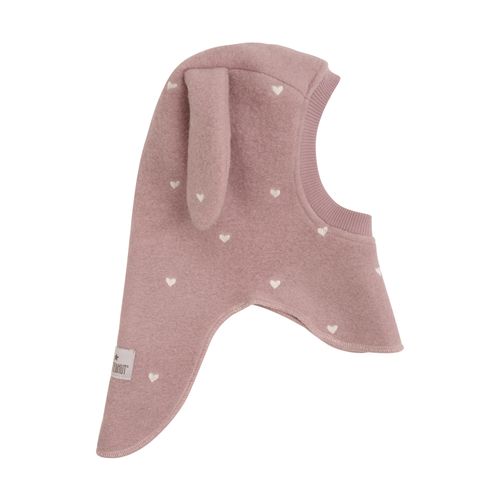 Huttelihut Kanin ull balaclava med hjerter - deauville mauve