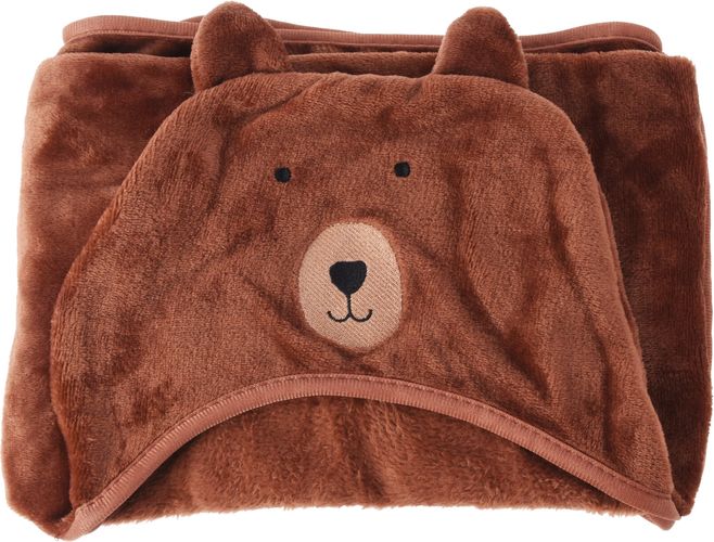 Fleeceteppe med hette - bamse