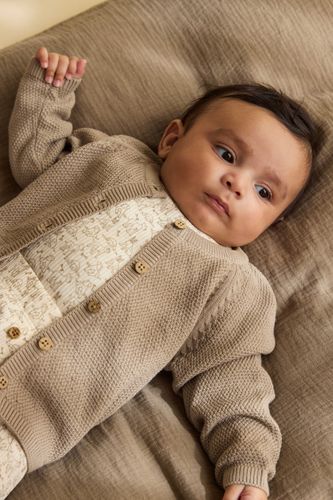 Minymo strikket cardigan til baby - crockery