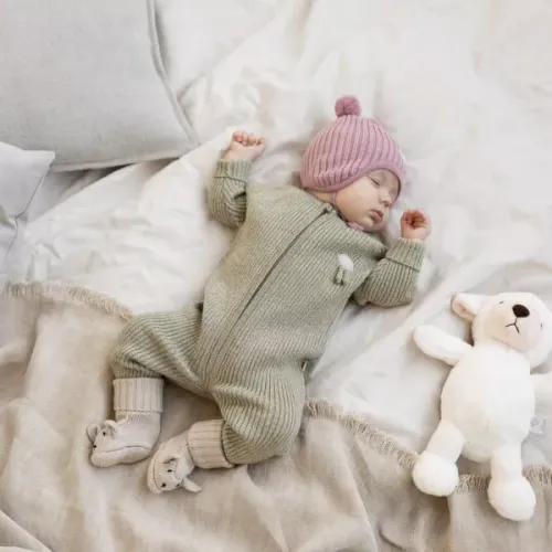 Lillelam ull sparkedress ribb - lys mose